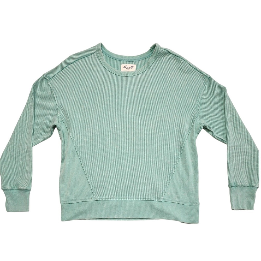 Seven7 Waffle Knit Pullover Sweatshirt Sage Green Drop Shoulder Womens Large L